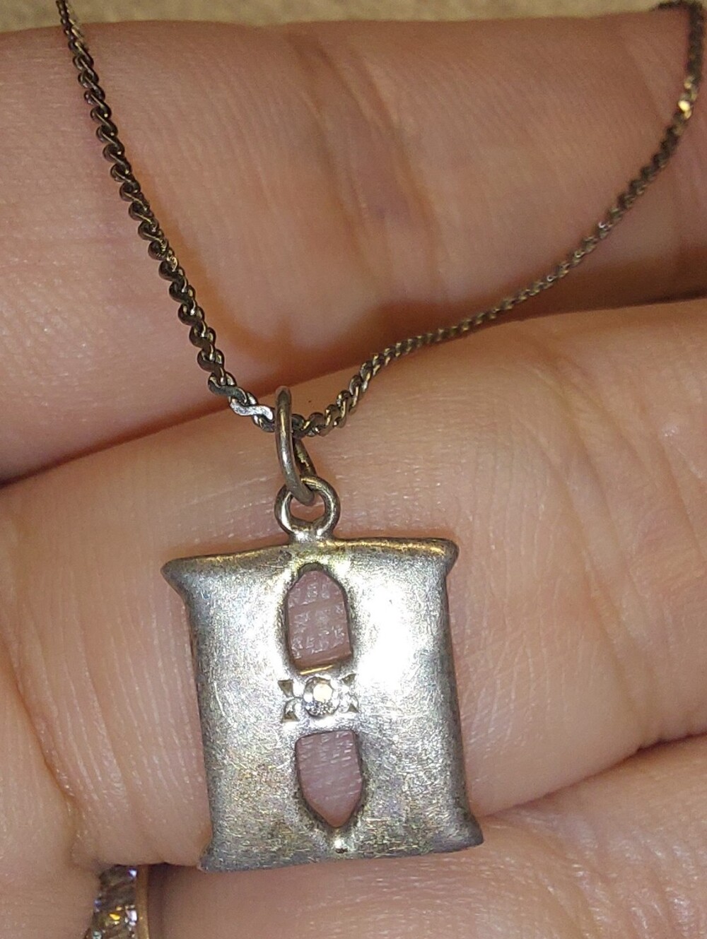 Silvertone? Initial 'H' Pendant Necklace - Silver